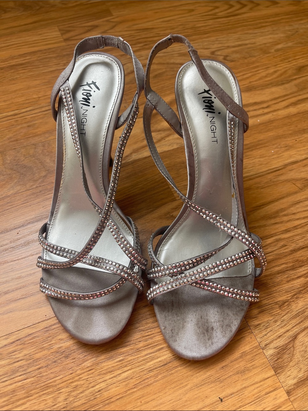 Grey Strappy Embellished Women's Sandals with 3 1/2 inch heel
